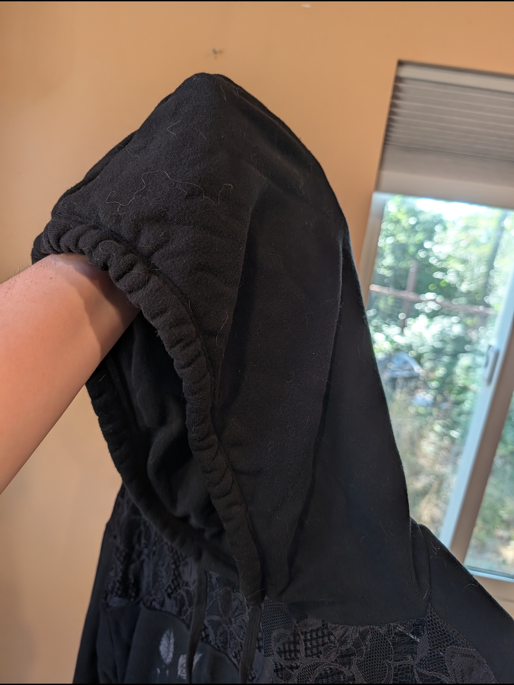 Midnight Hour Black Floral Lace-Accent Hoodie Sweater - Picture 6 of 8